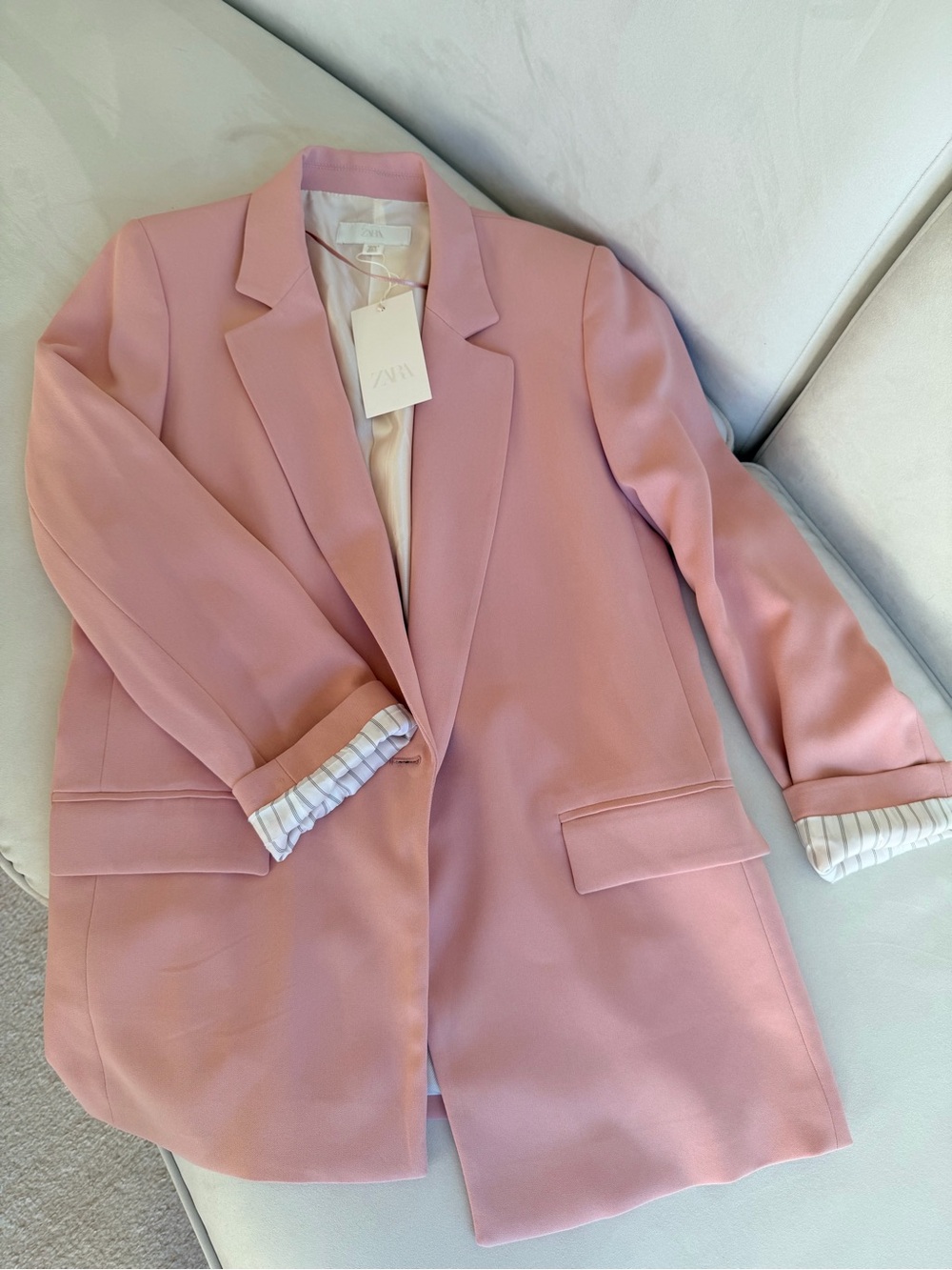 ZARA Pink Printed Cuff Blazer